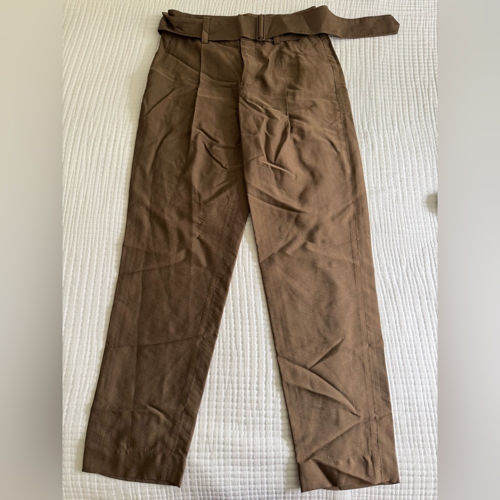 Vince Size 6 Shiny Brown Belted Pants